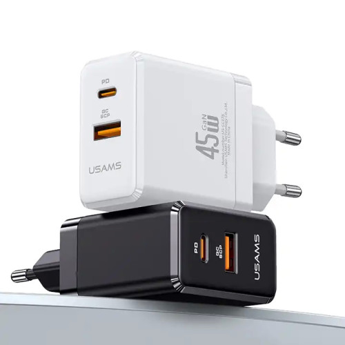 Бързо зарядно USAMS T58 GaN 45W Бяло Бързо зарядно USAMS T58 GaN 45W Бяло