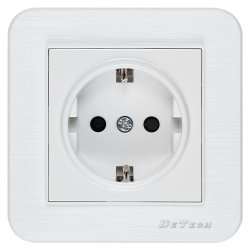 Единичен електрически контакт DeTech DE-9223-42 с рамка, Шуко, 16A, 250V, за вграждане, IP20, бял